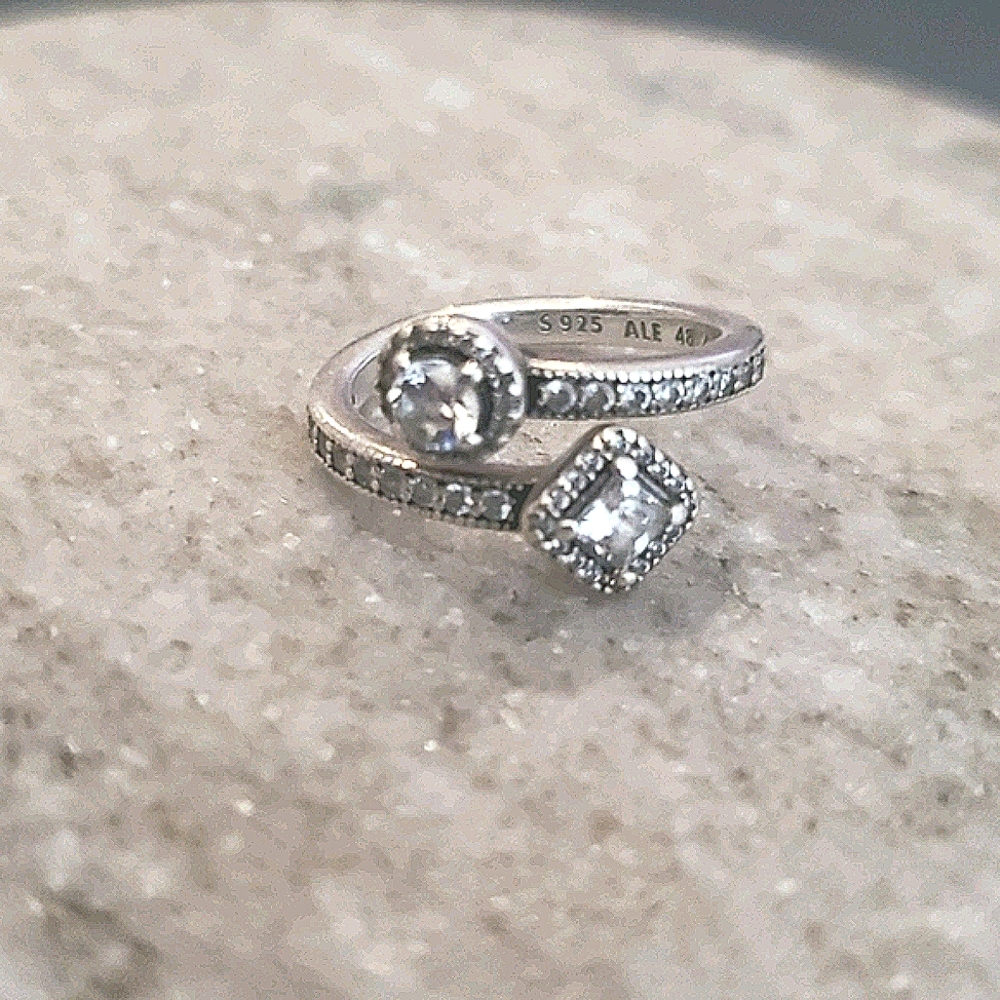 Pandora Sparkling Square & Circle Open Ring - image 3